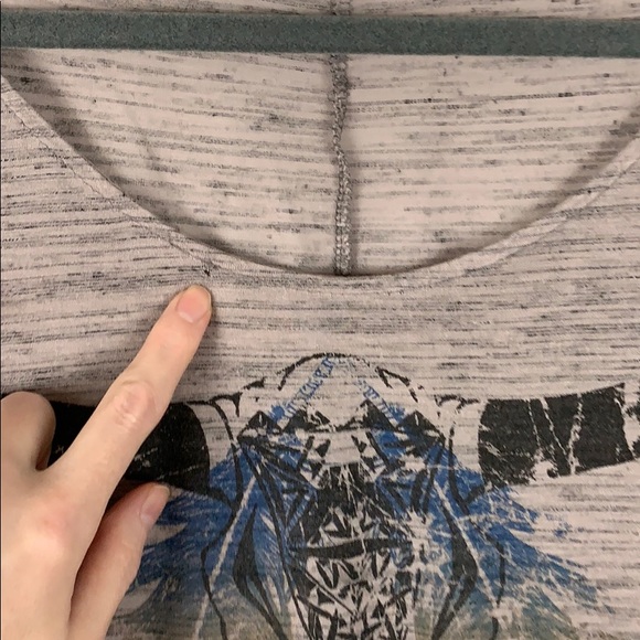 Lush tan lightweight drop-sleeve Top multicolor longhorn western boho motif L - Picture 11 of 15